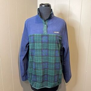 Women's Lands' End Heritage Quarter-Snap Fleece Pullover Small Plaid Pockets